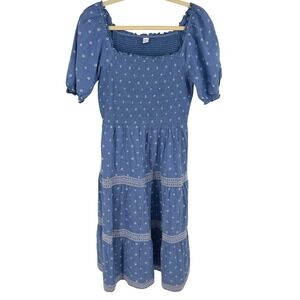 Old Navy Puff Sleeve Smocked Midi Dress Women M Blue Floral Cottagecore Prairie
